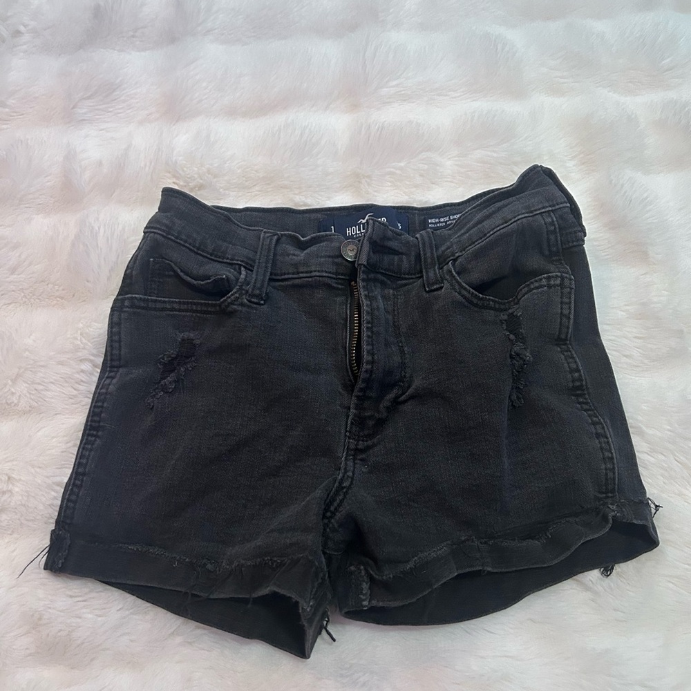 Hollister Black Jean Shorts High-Waisted Frayed Hem
